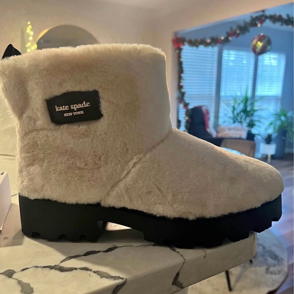 Kate Spade white fuzzy boots - NEW